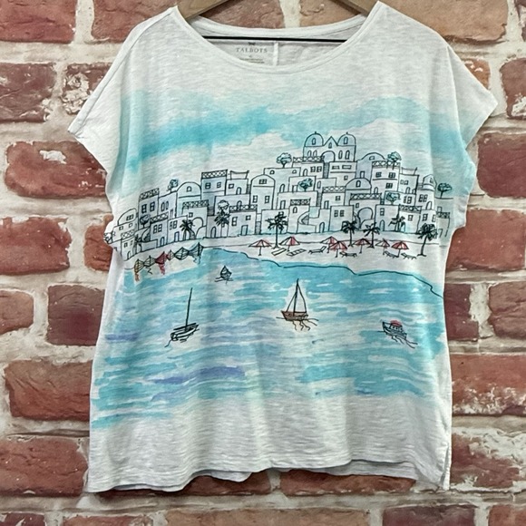 Talbots Tops - Talbots T Shirt Women's XL Multicolor Coastal Sailboats Beach Travel Graphic Top